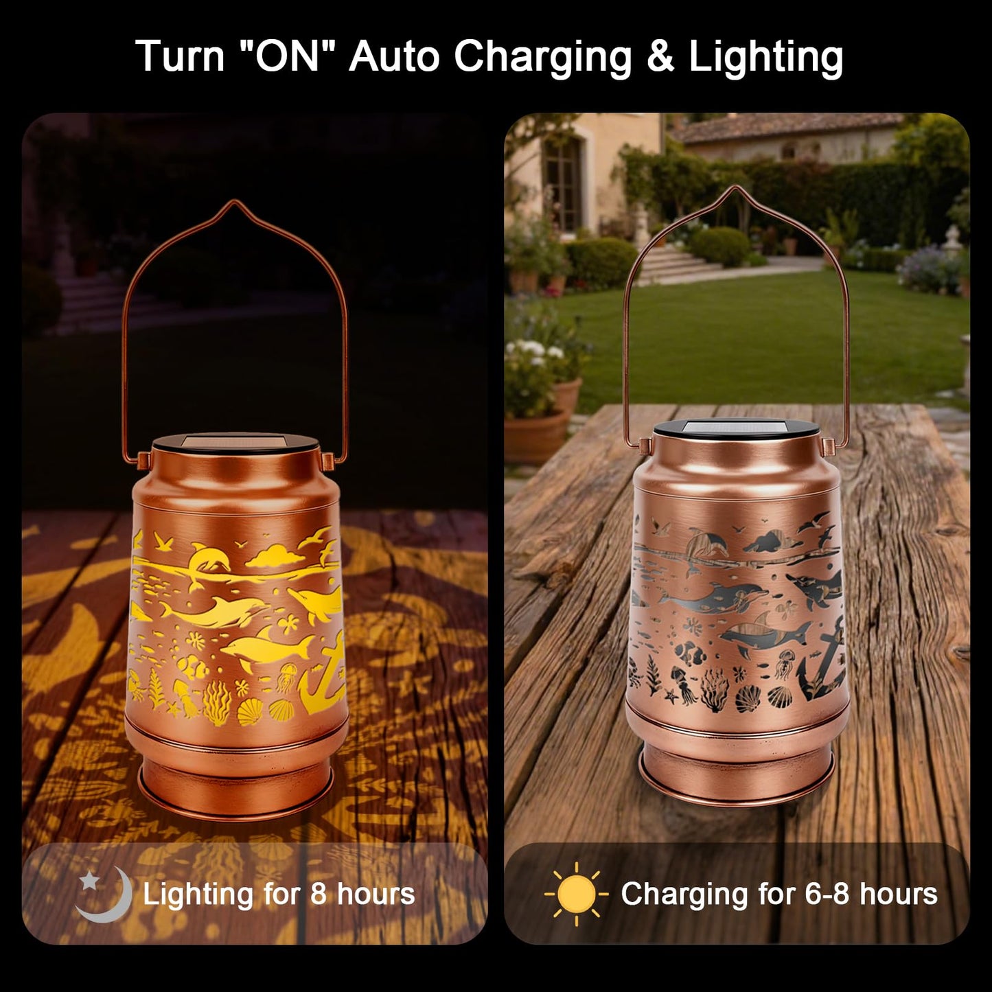 Dolphin Solar Lanterns Outdoor Waterproof - Wxiben Dolphin Garden Decor Gifts for Women Men, Mother's Day Christmas Birthday Housewarming Gifts, Hanging Solar Lights for Yard Tabletop Patio Decor