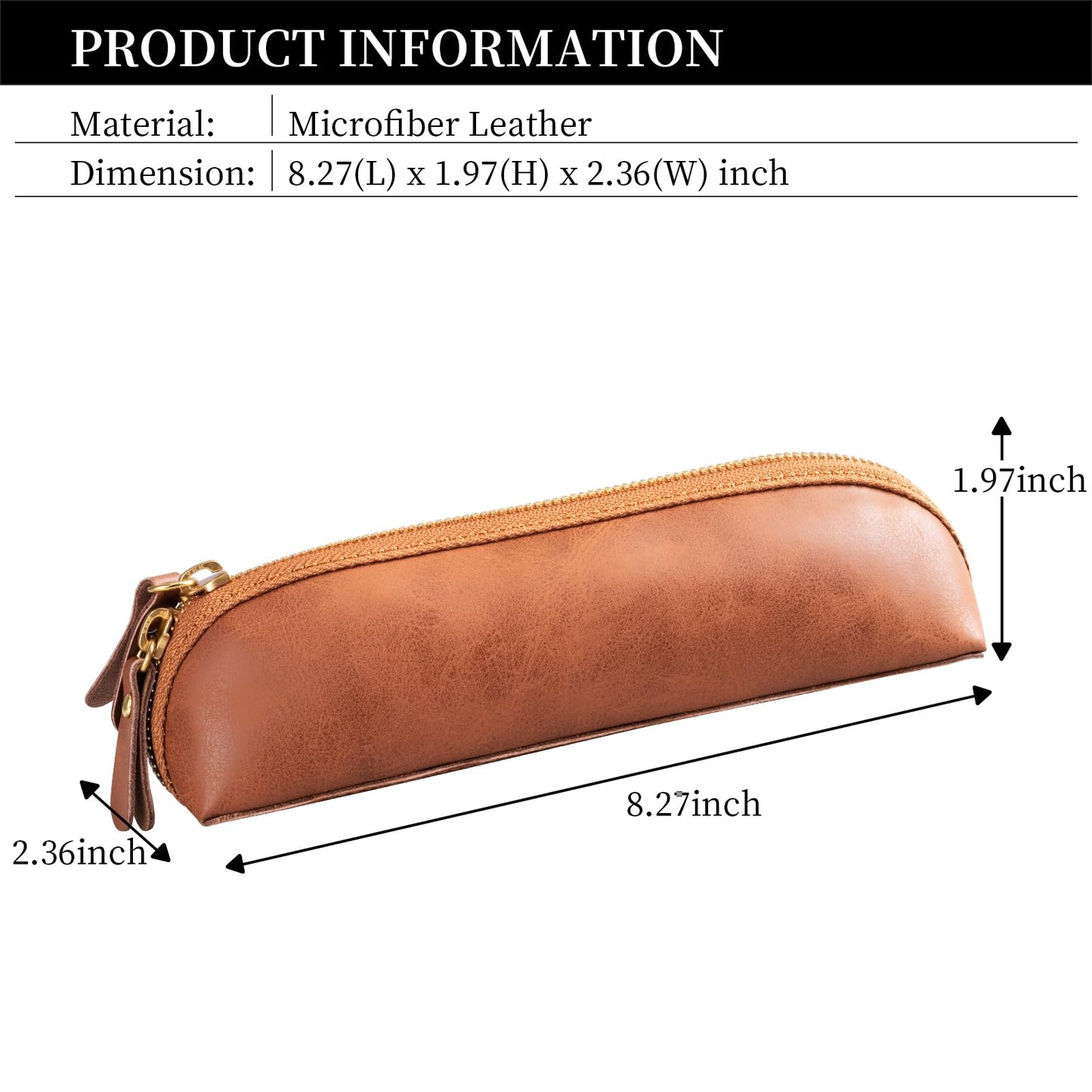 NANRUIL Pencil Case Cover Genuine Leather Pencil Pouch with Zipper Pen Sleeve Bag,Simple Sturdy Pencil Box for Men and Women.Brown