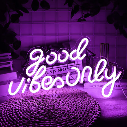 JFLLamp Good Vibes Only Neon Signs for Wall Decor Neon Lights Led Signs Suitable for Living Beer Bar Game Room Hotel Birthday Party Restaurant Christmas Unique Gift for Lover, 16.5 * 10 Inch(Blue)