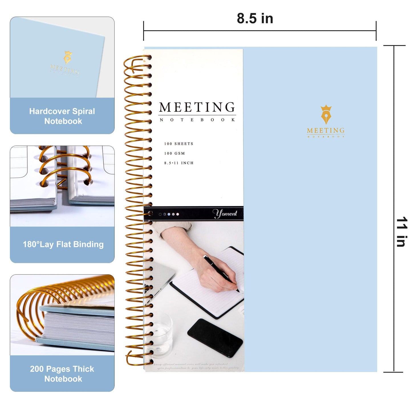 Yoment Meeting Notebook for Work with Action Items 8.5 x 11 Hardcover Professional Notebooks for Work Organizer Planner Business Meeting Notebooks for Note taking,Light Blue
