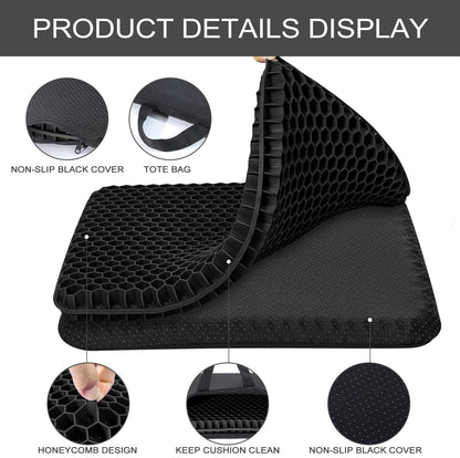 Fzitiy Gel Seat Cushion, for Long Sitting -Double Thick Gel Seat Cushion Breathable Honeycomb Chair Cushion with Non-Slip Cover for Office Chair Car, Wheelchair, Long Trips,Relief Sciatica Pain