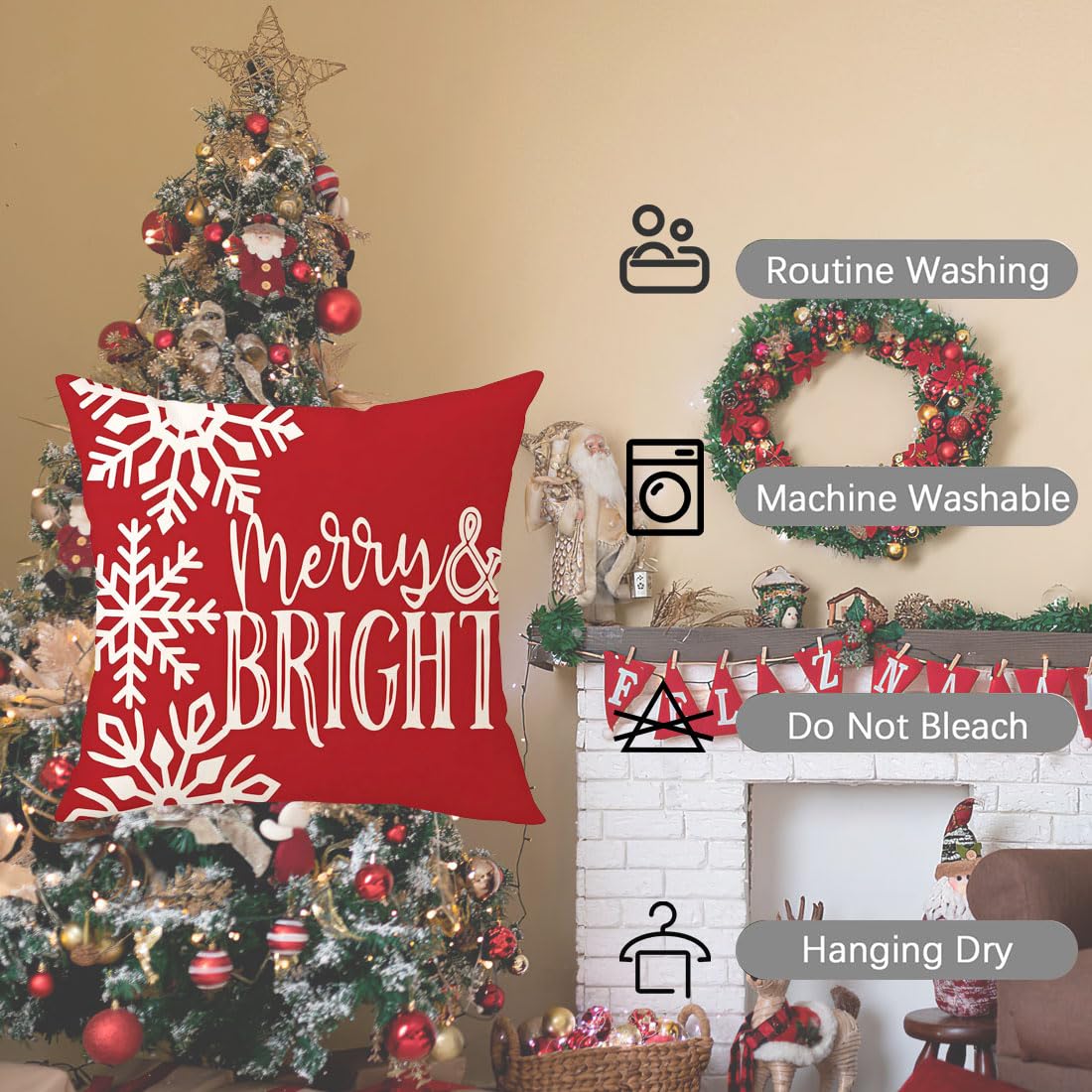 PSDWETS Merry Christmas Pillow Covers 18x18 Set of 4 Christmas Decorations Snowman Santa Claus Wreath Christmas Tree Winter Holiday Decor Throw Cushion Case for Home Couch