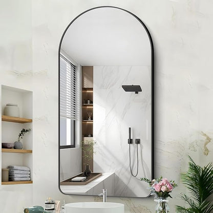 Arched Bathroom Mirror, 55"x30" Black Arched Mirror for Bathroom, Wall Mounted Mirror, Black Vanity Wall Mirror Metal Frame for Bedroom, Entryway, Living Room, Vertically Hanging