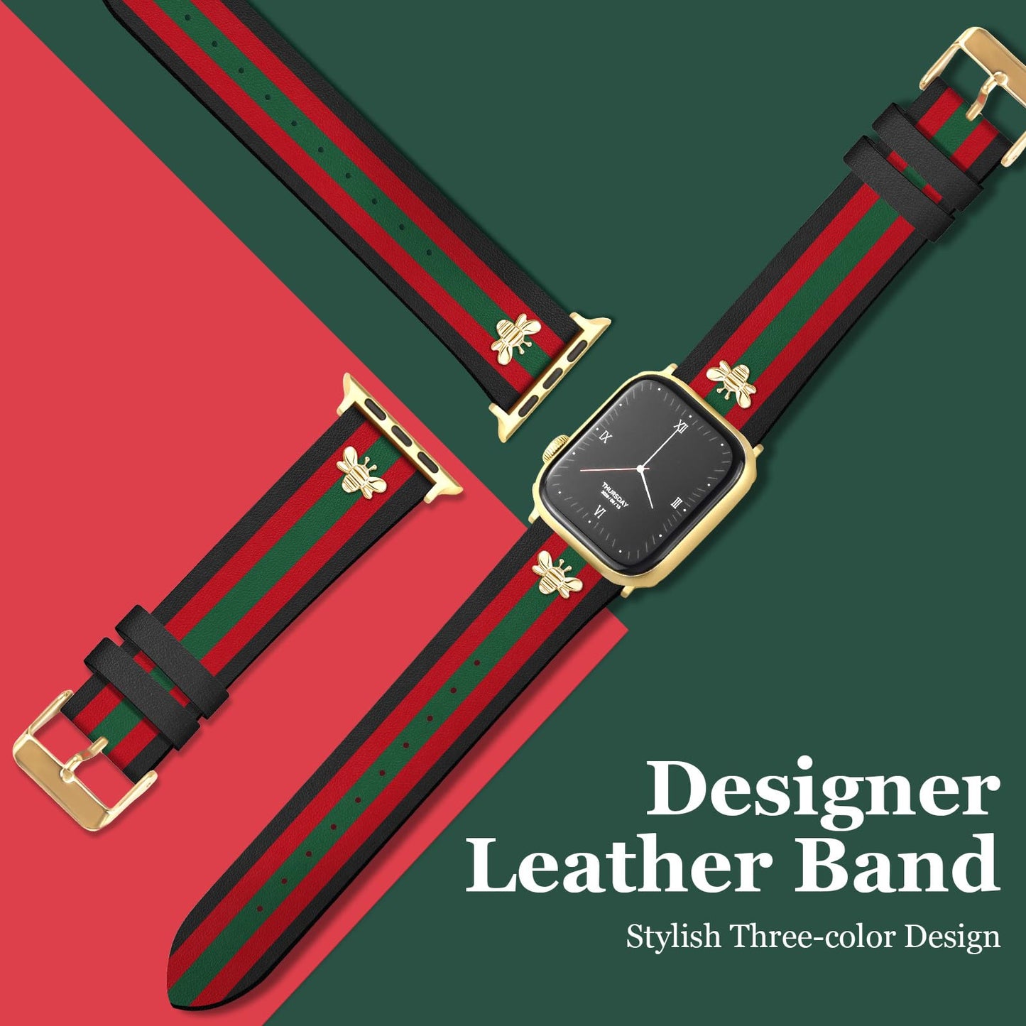 MOINSPIRE Designer Leather Bands with Charms Compatible with Apple Watch 38mm 40mm 41mm 42mm(S11/10) Women Men Genuine Leather Strap Elegant Wristbands for iWatch Series 11/10/9/8/7/6/5/3/2/1/SE/Ultra
