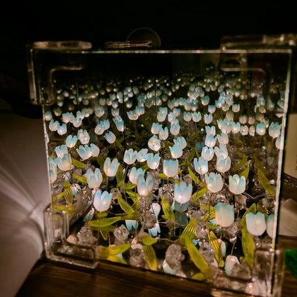 Deep Sea Search GT Tulip Mirror Night Light, DIY Cube Mirror Lamp, Led Handmade Tulip Table Lamp Decoration Ornaments, Christmas, Birthday Gift for Lovers, Friends, Family (Blue)