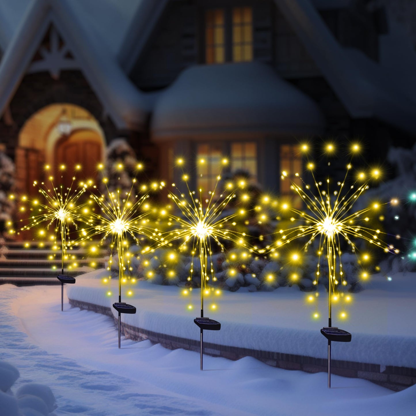 SolarEra Solar Garden Firework Lights, 4 Pack, Waterproof, 120 LED, Outdoor, Warm White, Pathway, Patio, Party Decorations