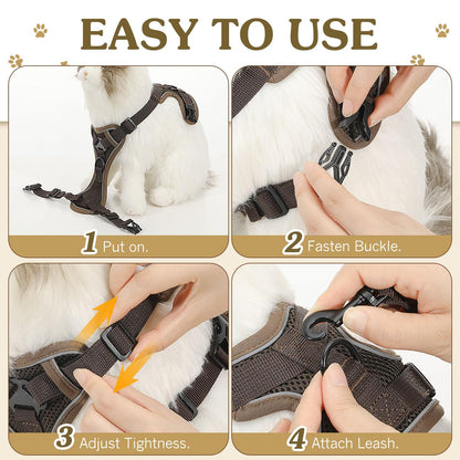 VavoPaw Cat Harness and Leash Set for Walking, Adjustable Kitten Vest Harness with Reflective Strip Breathable Mesh, Escape Proof Soft Pet Safety Vest for Cats, Kittens, Puppies, S Coffee