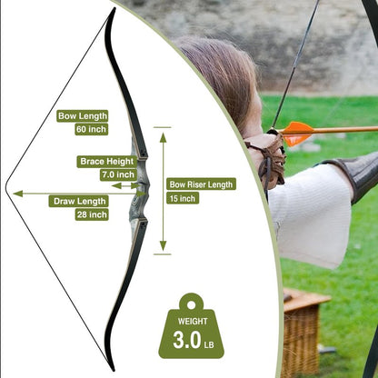 Black Hunter Takedown Recurve Bow, 60" Right Handed with Ergonomic Design for Outdoor Training Practice (60 lb, Right Hand)