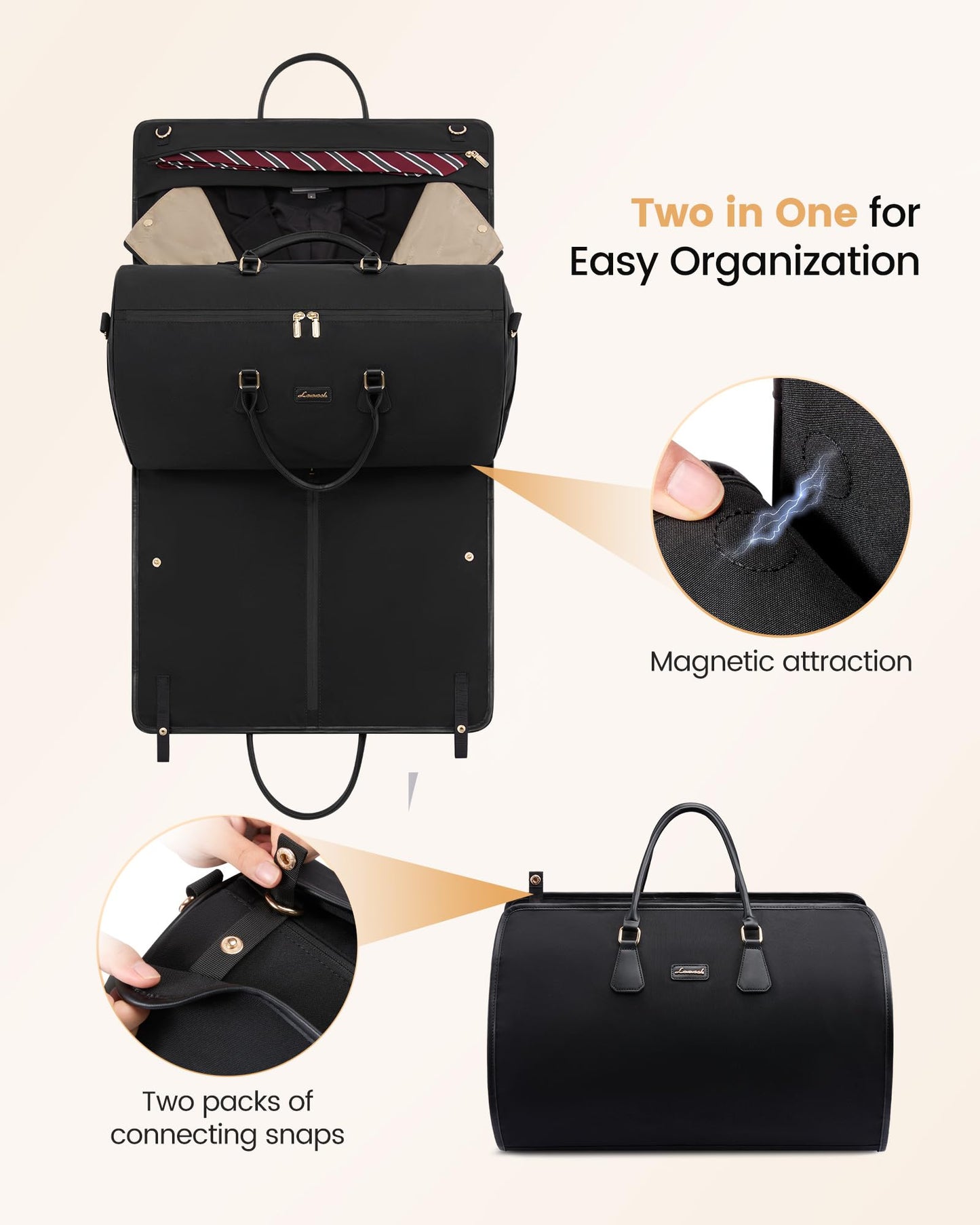LOVEVOOK Convertible Travel Duffle Bag for Women Men,2 in 1 Garment Bag for Travel with Shoe Pouch,Overnight Weekender Carry On Duffel Bags for Airplane,Hanging Suitcase Suit Dress Business for Trip