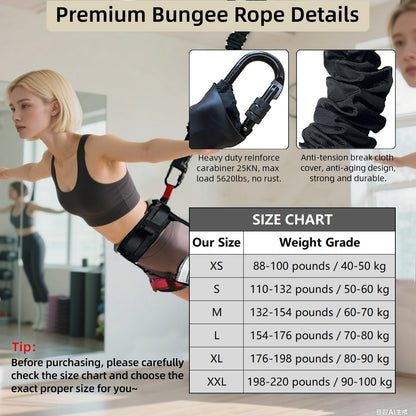 PRIORMAN Professional Bungee Dance Fitness Kit, 6 Sizes, CE Certified Complete Harness Set with Resistance Band & Hanging Hardware for Suspension Training Home & Studio(S)