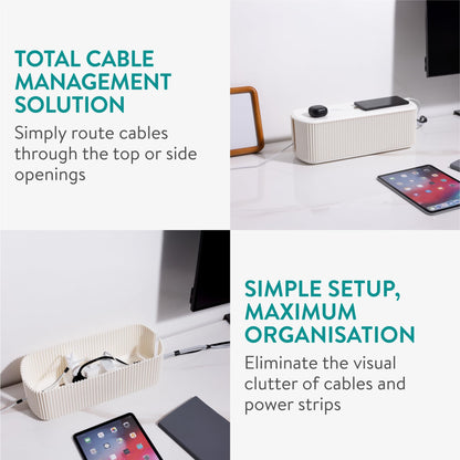 Navaris Ribbed Cord Boxes - Stylish Cable Management Box - Cord Wire Organizer to Hide Cords - Power Strip Hider Storage Box - for Desk Desktop & TV Cable Management - Set of 2