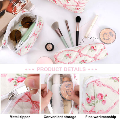 EIMMBD Makeup Bags 3 Pieces Large Capacity Floral Cosmetic Bag Travel Toiletry Bag Organizer Cute Makeup Bag Pouch Storage Bag for Women(Pink Floral)