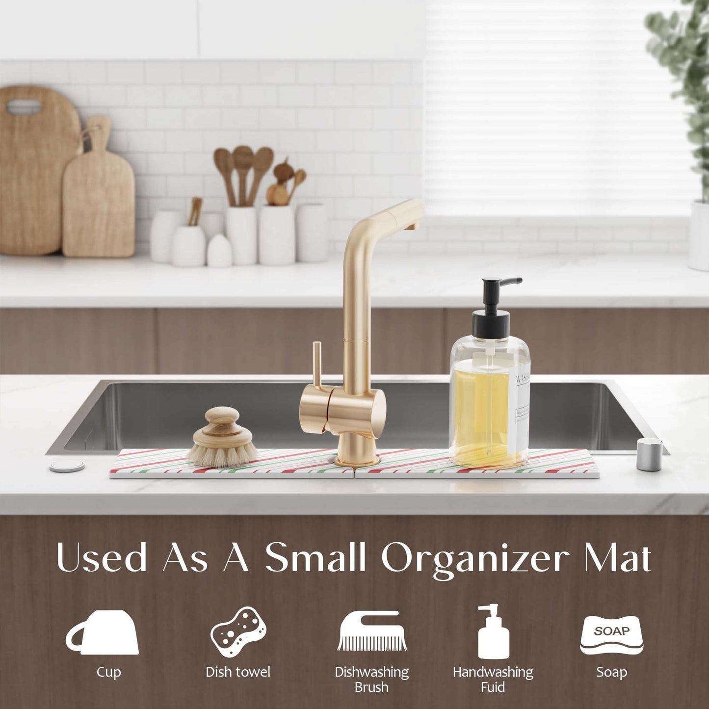 Stone Faucet Mat for Kitchen Sink, Diatomite Drying Stone Mat for Kitchen Counter, Prevent Moisture – Sink Splash Guard for Holiday Gift Home Decor (Red/Green, 23.6" x 3.9")
