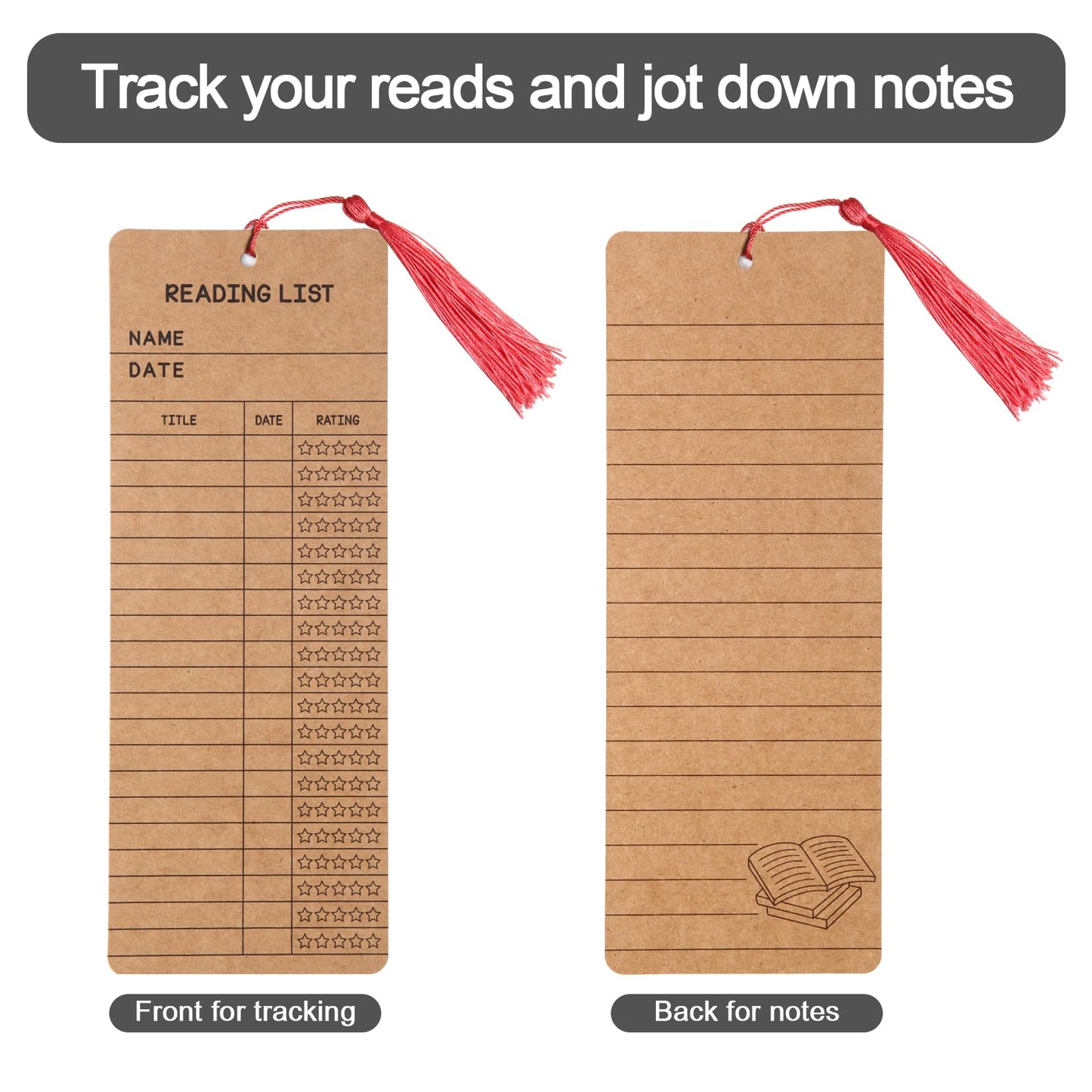 50 pcs Reading List Bookmarks with 50 Bookmark Tassels – 3x8 Inch Book Tracker and Reading Log Bulk Bookmarks for Book Lovers, Students, Teachers – Graduation Gifts, Back-to-School Supplies (Brown)