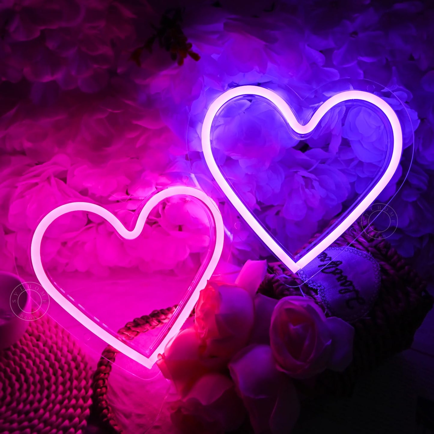 SYLHOME 2 Pack Heart Led Neon Light Sign Battery Operated or USB Powered Bedroom Wedding Wall Sign Decor Valentines Day Birthday Christmas Gifts USB 7.87" X 7.28"