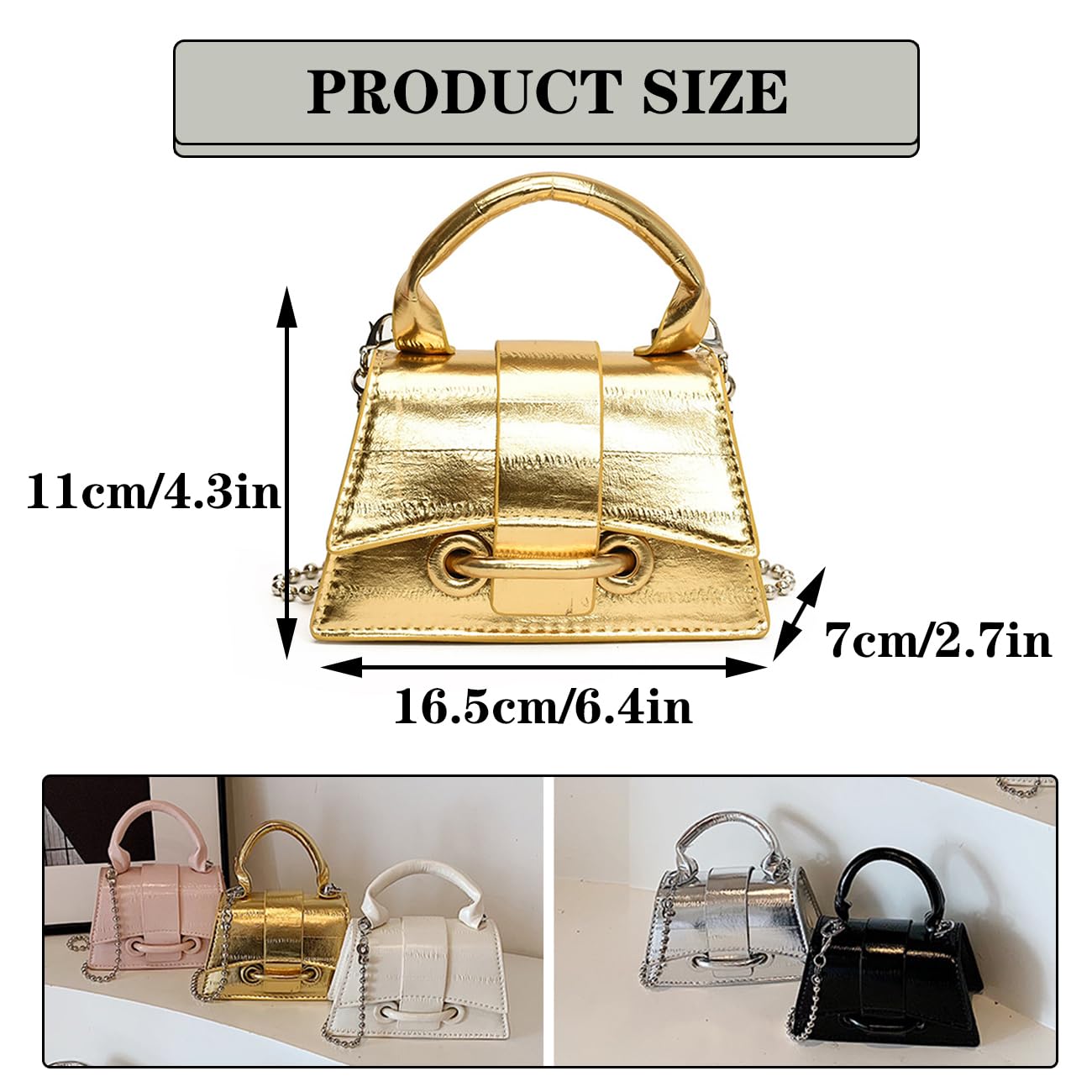 Mini Crossbody Bags Women's Y2K Purses Top Handle Crossbody Bag Clutch Shoulder Handbag for Cocktail Party Prom Wedding Gold