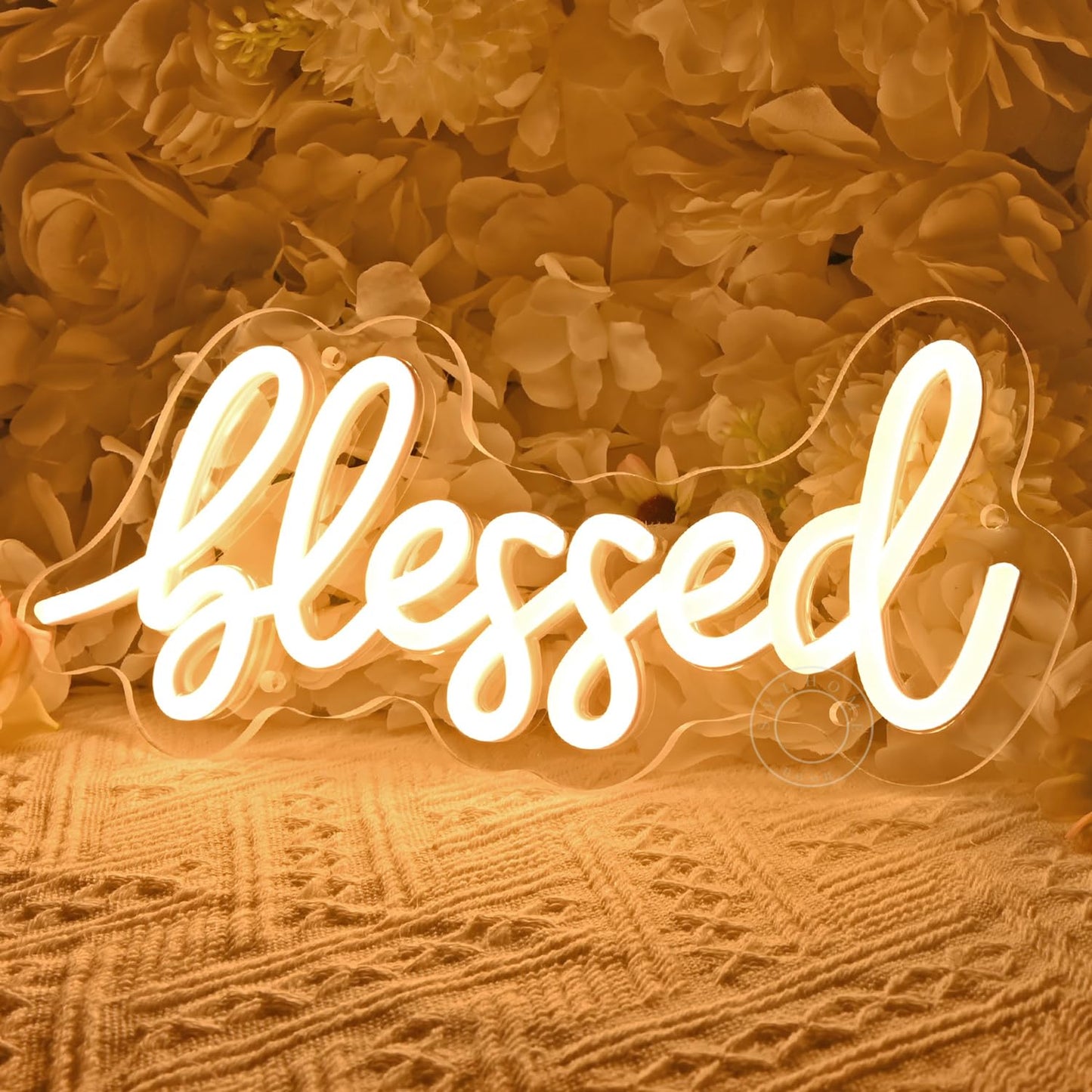 SYLHOME Blessed Led Neon Light Sign Home Bedroom Kids Room Office Wall Sign Decor Pray God Bless Wedding Sign Christmas Birthday Decoration USB 11.8"X5"