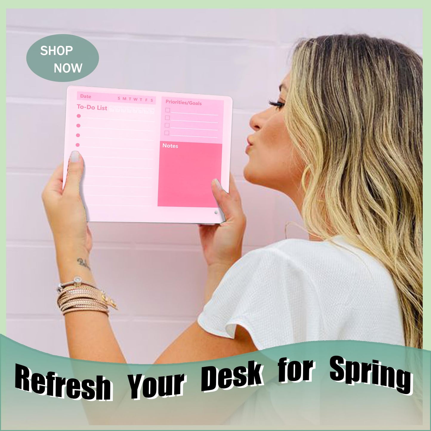 Desktop Thickened Acrylic Dry Erase Board to do List Planner Board，12"x10"，Tabletop Whiteboard with Stand，Frameless Pink Dry Erase White Board，for Office/Home/School