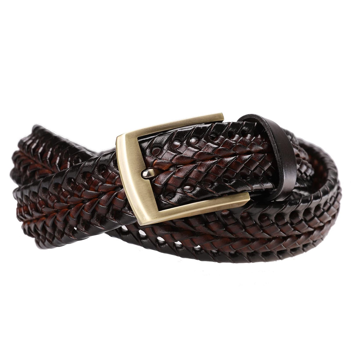 Tanpie Men's Braided Belt Leather Woven Fashion Strap for Jeans Brown Large