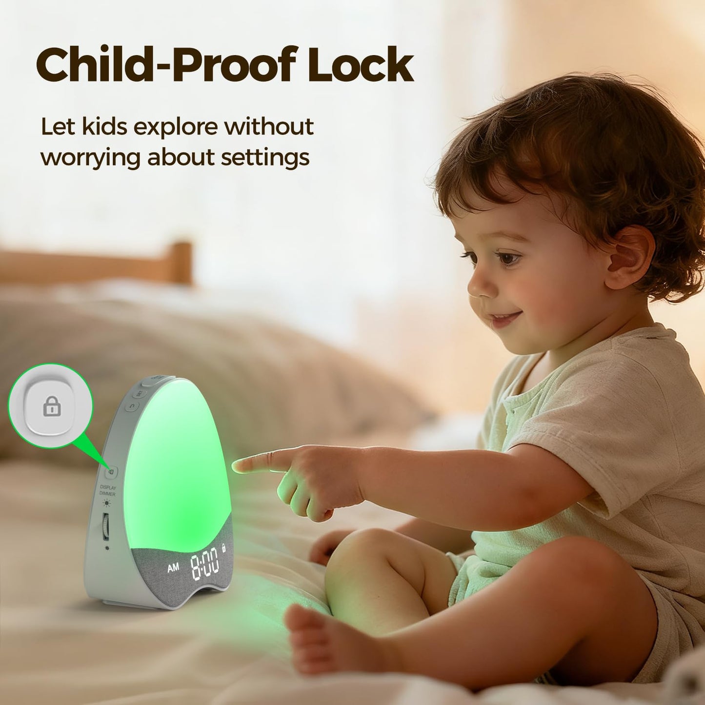 Ok to Wake Alarm Clock for Kids, Sleep Trainer with Night Light, White Noise Sound Machine, Dimmable Digital Display, 21 Soothing Sounds, Gentle Wake-up, Child Lock, for Kid, Toddler, Bedside, Bedroom