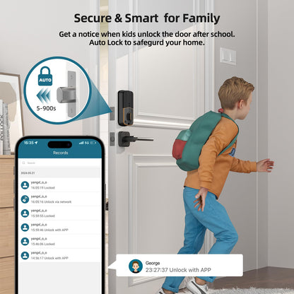 Keyless Door Lock with Handle Set - SMONET WiFi Fingerprint Smart Locks for Front Door, App Remote Control, Digital Bluetooth Keypad Deadbolt Set with Alexa, Auto Lock, Code, Fobs for Home Black