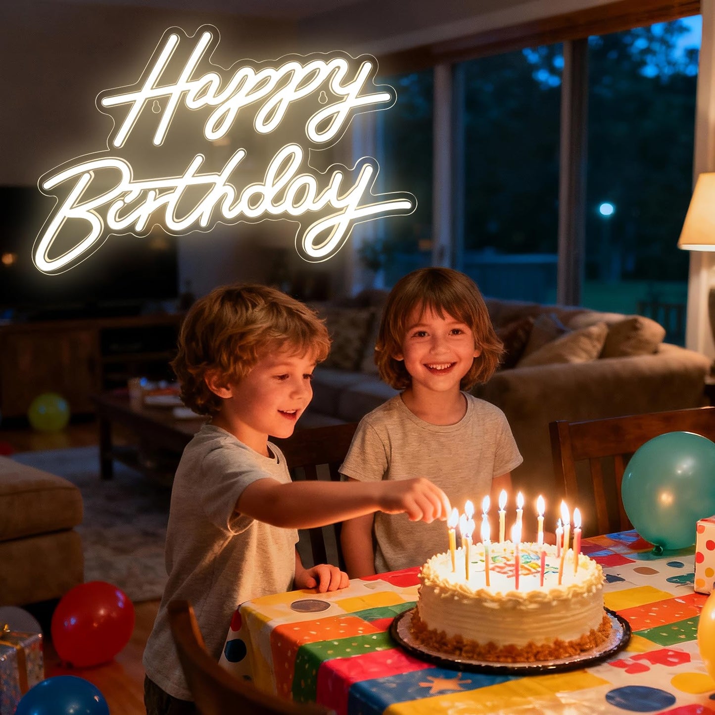 Happy Birthday Neon Sign for Wall Decor, Dimmable LED Birthday Neon Light for Wall Decor Light Up Happy Birthday Led Signs for Backdrop Birthday Any Ages Bday Celebration Decoration, Warm White