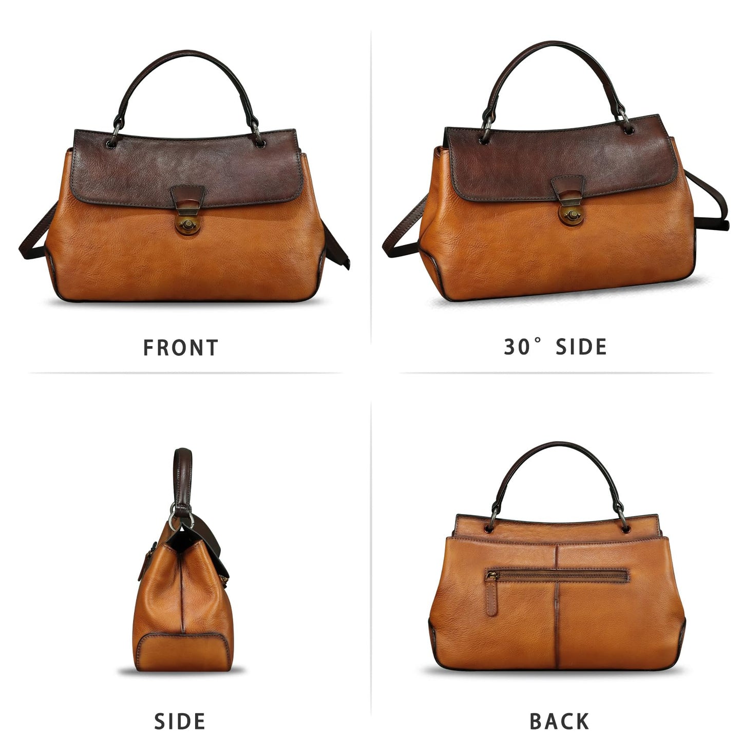 Genuine Leather Handbag Satchel for Women Retro Leather Crossbody Bag Pouch Vintage Ladies Handbag Purse (Brown-CF)