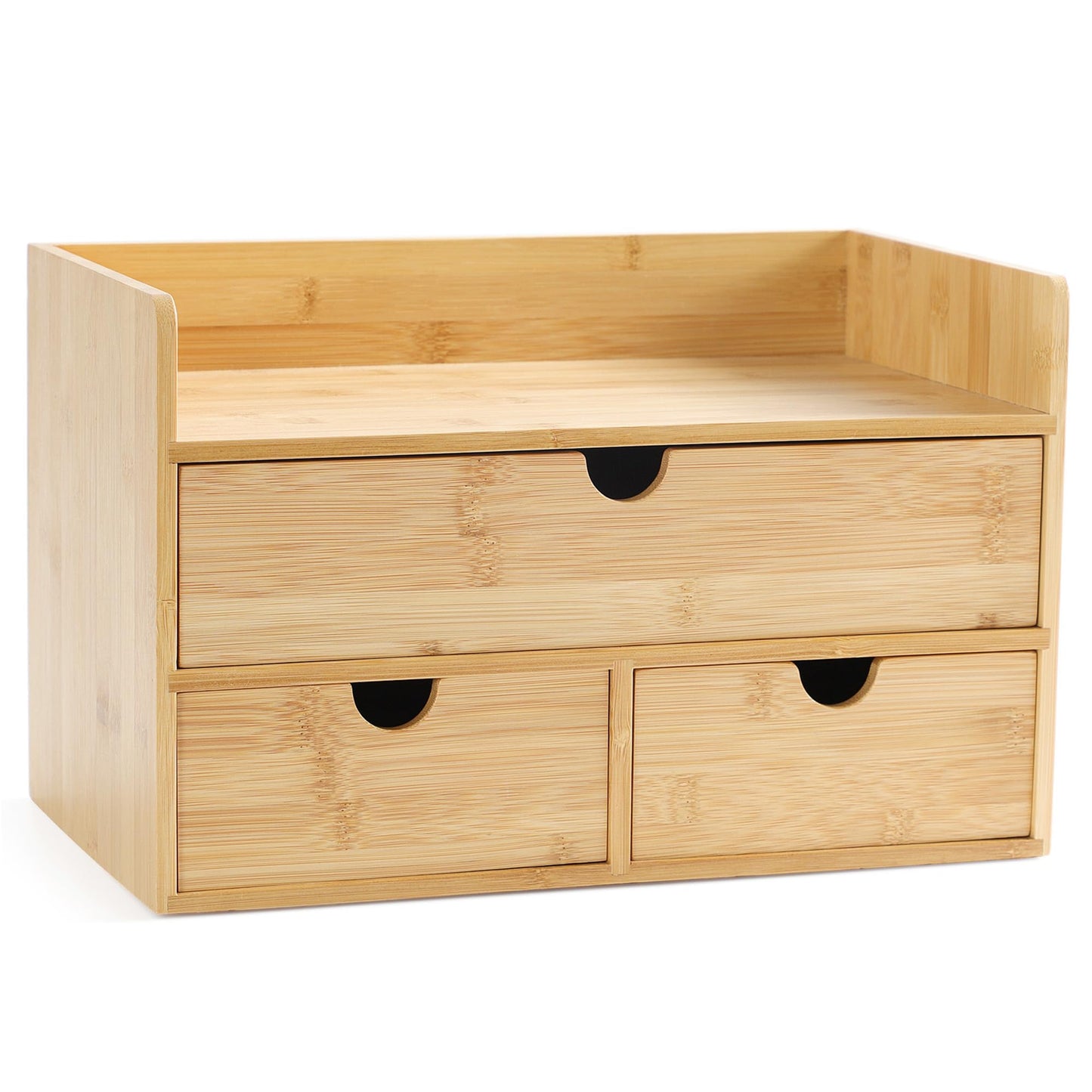 Desk Organizer with Drawers - Bamboo Desktop Organizers Storage | Wood Makeup Organizer for Bills, Office Supplies, Cosmetics, Seals, Kitchen Utensils, No Assembly Required