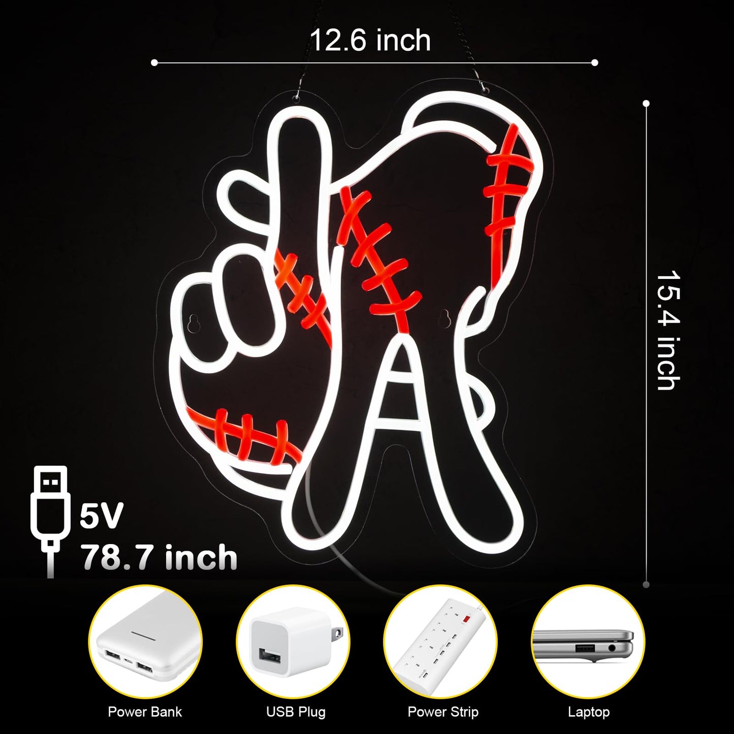 Baseball Neon Sign LA Baseball Neon Sign for Wall Decor LA Gesture Sign USB Dimmable LED Neon Lights for Home Bar Pub Tavern Party Man Cave Club Shops Hotel Store Business Gift