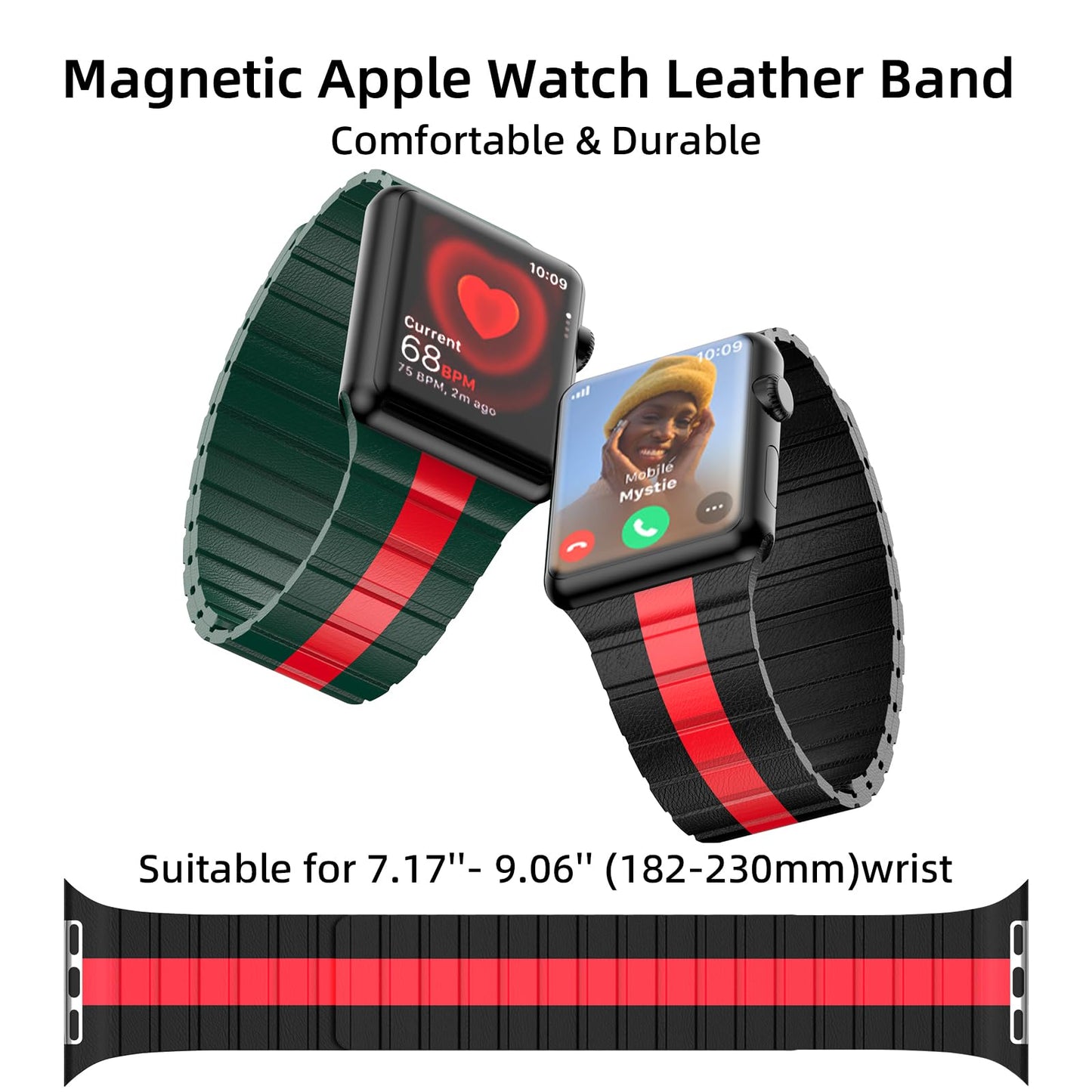INI Compatible With Apple Watch Band 100% Full Grain Leather Magnetic Link For Series Ultra 10 9 8 7 6 5 4 3 SE Size 49mm 46mm 45mm 44mm 42mm For Men Women