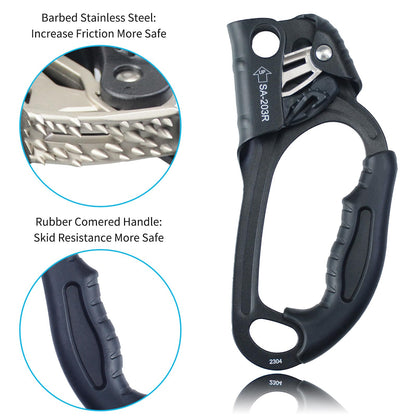 S.E.PEAK UIAA & CE Certified Climbing Rappelling Equip Hand Ascender for 8-13mm Rope Right Hand Black