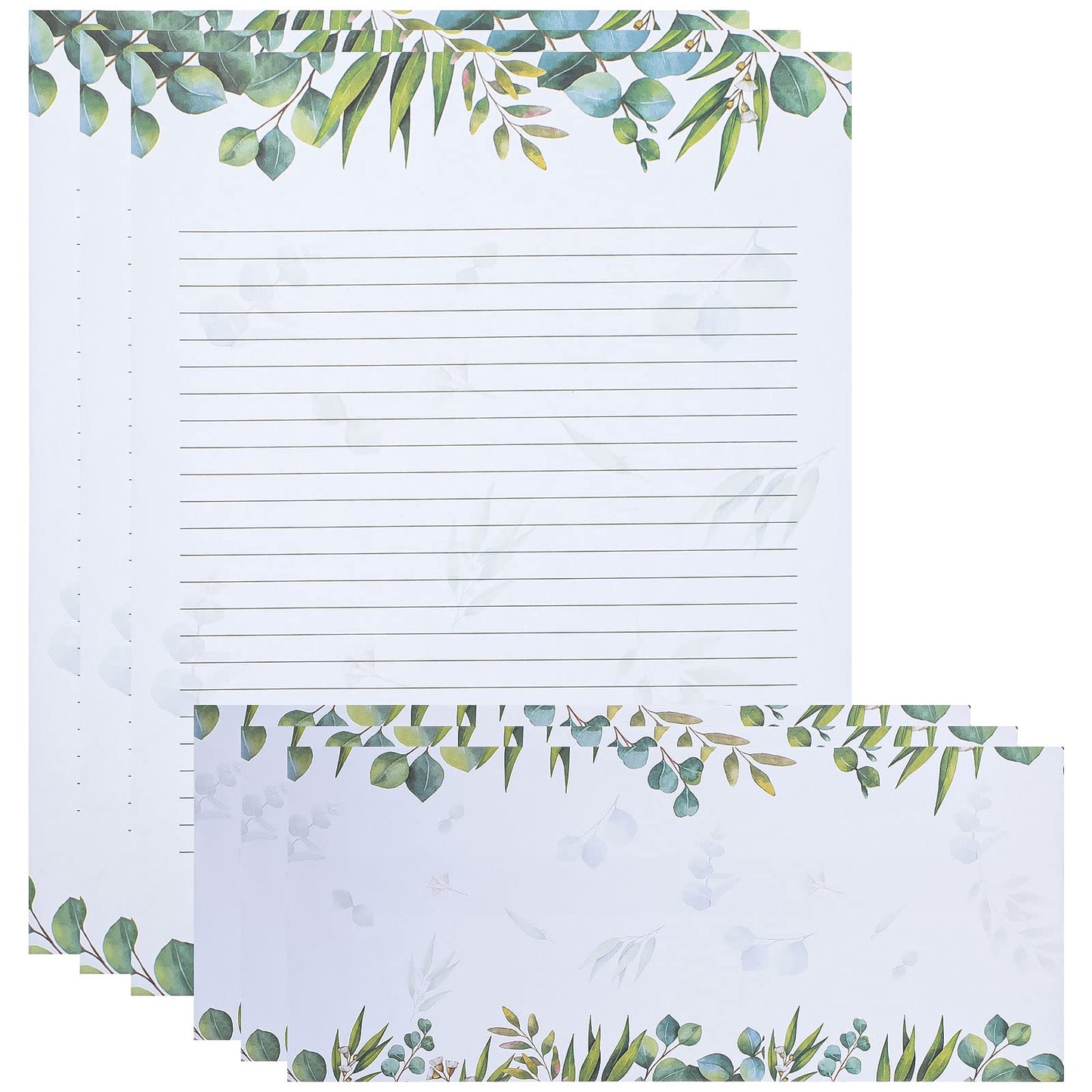 72 Pcs Leaf Theme Paper Stationery Set 36 Greenery Letterhead Paper with 36 Matching Envelope Leaves Lined Paper for Letter Elegant Letter Paper (Fresh Style,8.5 x 11 Inch, 9.5 x 4.13 Inch)