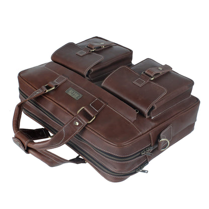 HULSH Genuine Leather briefcases for men 17 inches computer bag for men | Laptop/Work bag, Satchel for Business and Office (Brown Buff)