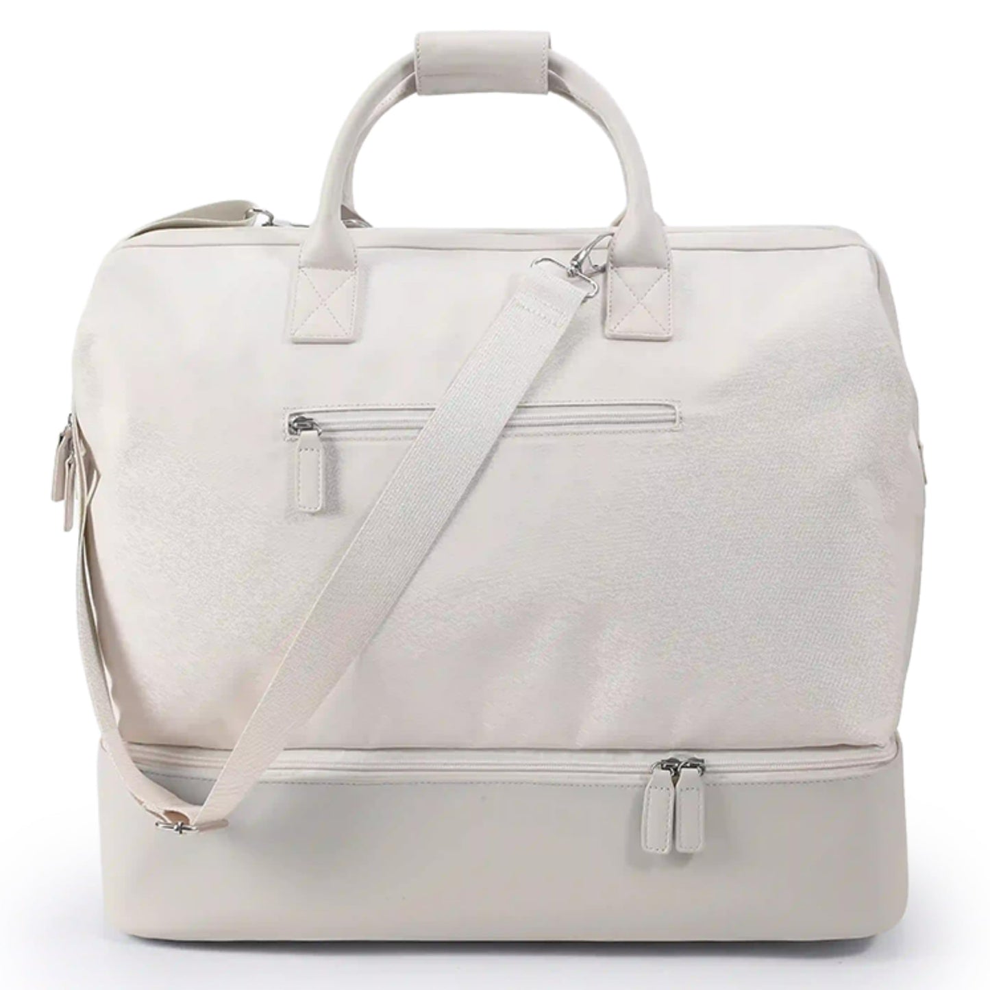 Nobl Travel Weekender Bag for Women & Men, Large Duffel Carry-On Tote with Trolley Sleeve, Separate Shoe Compartment & Laptop Pocket, Leather Overnight Bag for Airplane, Gym, Road Trips - Sand