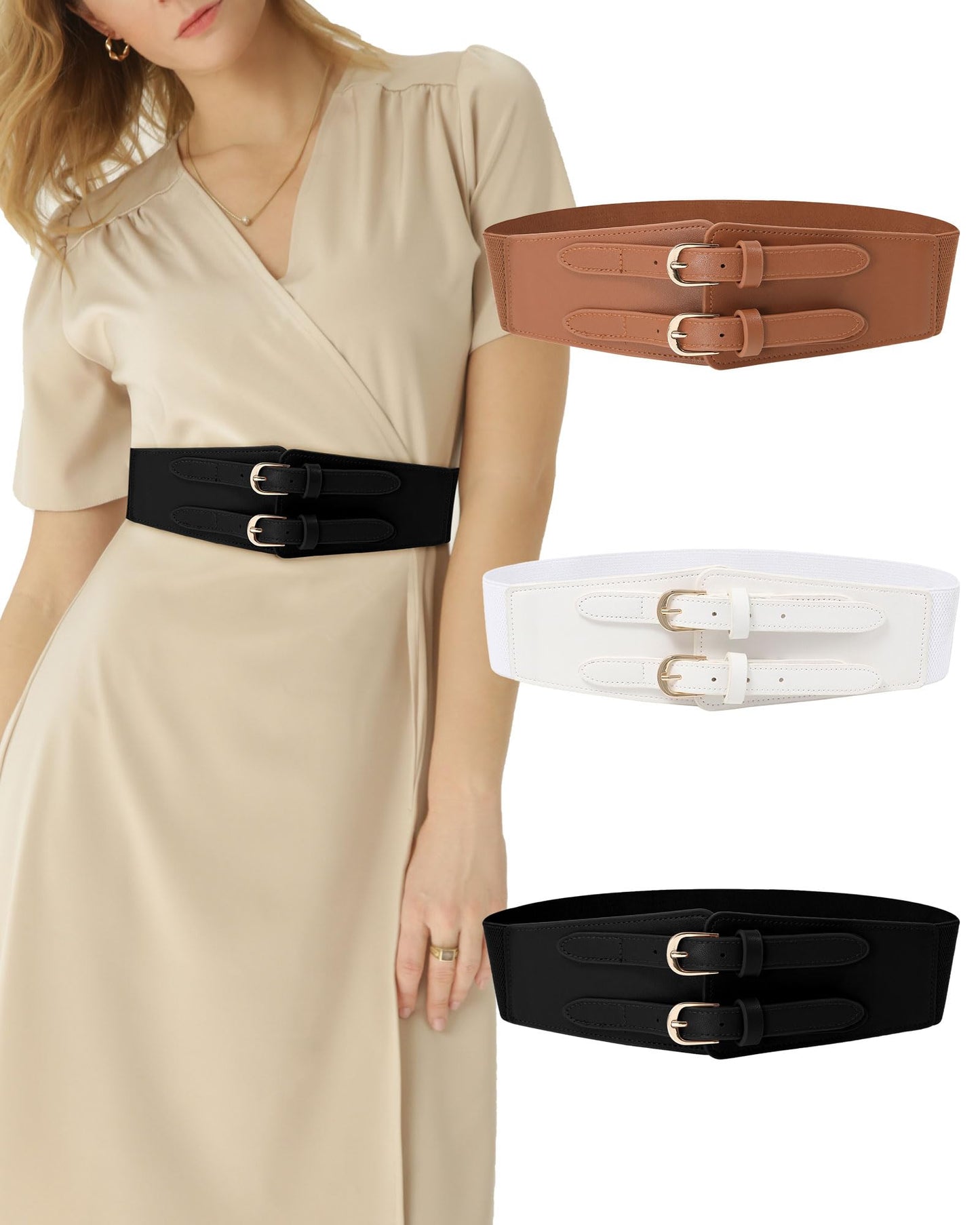Kajeer Elastic Wide Waist Belt Women - Vintage Cinch Belts Women Wide Stretchy Belt for Dresses(M,Black)