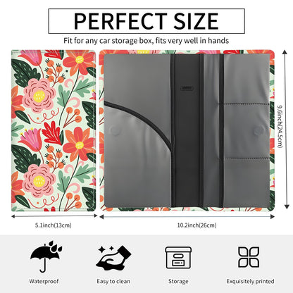 BAUCIWLD Premium Car Registration and Insurance Card Holder, Cute PU Leather Car Document Holder, Vehicle Glove Box Car Organizer with Magnetic Closure for Driver License, Cards Bright Exotic Floral