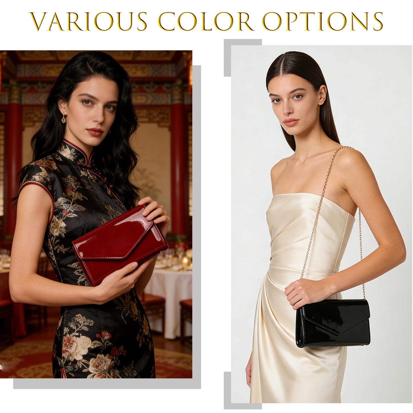 YAPAIOU Leather Envelope Evening Bag for Women Patent PU Clutch Purse for Formal Wedding Party Cocktail Prom Black