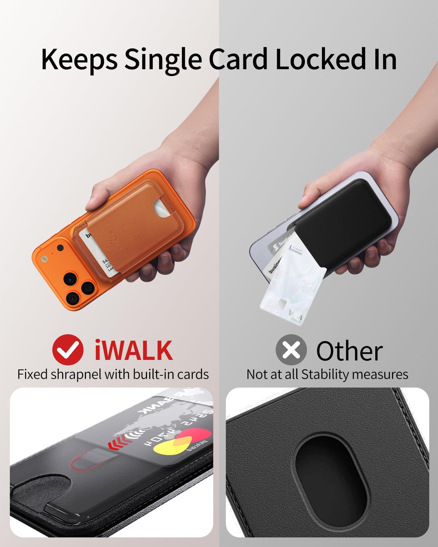 iWALK Stronger Magnetic Wallet, Upgraded for MagSafe Wallet, RFID Blocking, 5 Card Holder with Adjustable Stand, Slim Leather Phone Wallets for iPhone 17/16/15/14/13/12 Series, iPhone Wallets Orange