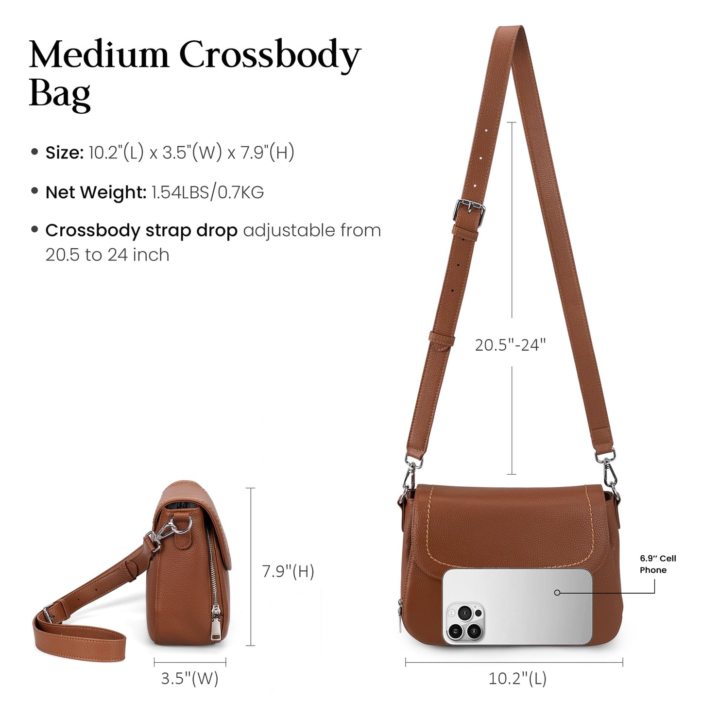 befen Genuine Leather Crossbody Purses for Women Anti Theft Medium Women's Saddle Bags Cross Body Purse with RFID Wallet for Travel Cognac Brown