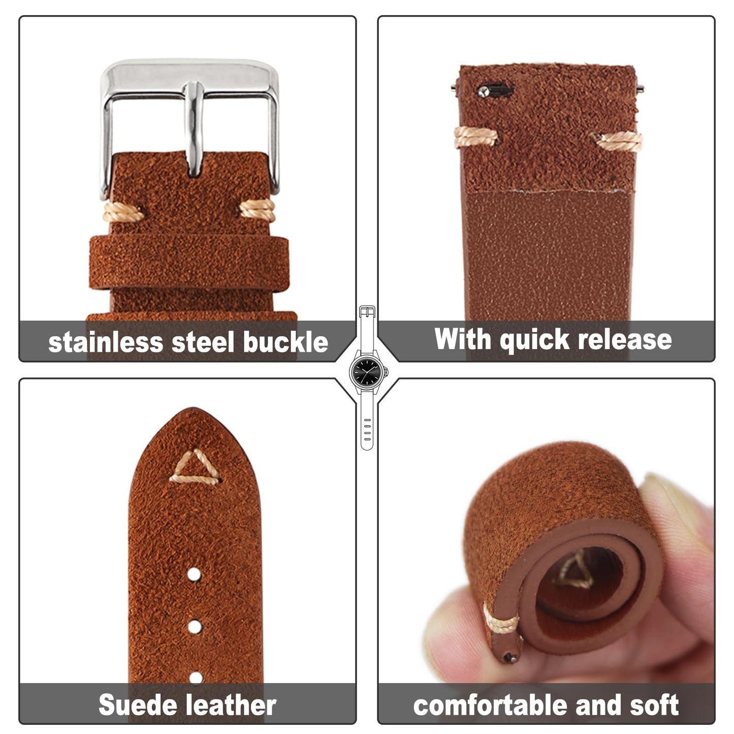 WOUKUP Quick Release Suede Leather Watch Bands Vintage Watchband for Men Watch Strap 18mm 19mm 20mm 21mm 22mm 24mm