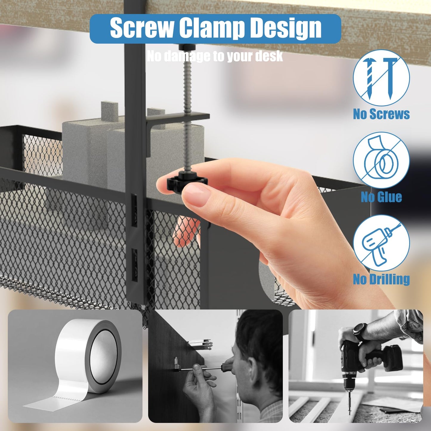 Under Desk Cable Management Tray, No Drill Steel Cord Organizer Kit with 52Pcs Different Essential Accessories for Home Office Standing Desk (13.4inch, Black)