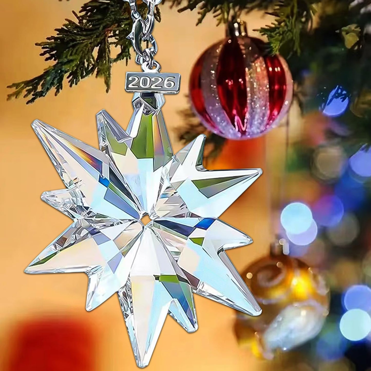 2026 Annual Christmas Ornaments Crystal Snowflake Star, Sparkly Crystal Ornament for Christmas Tree, Beautiful Ornaments for Women Girls