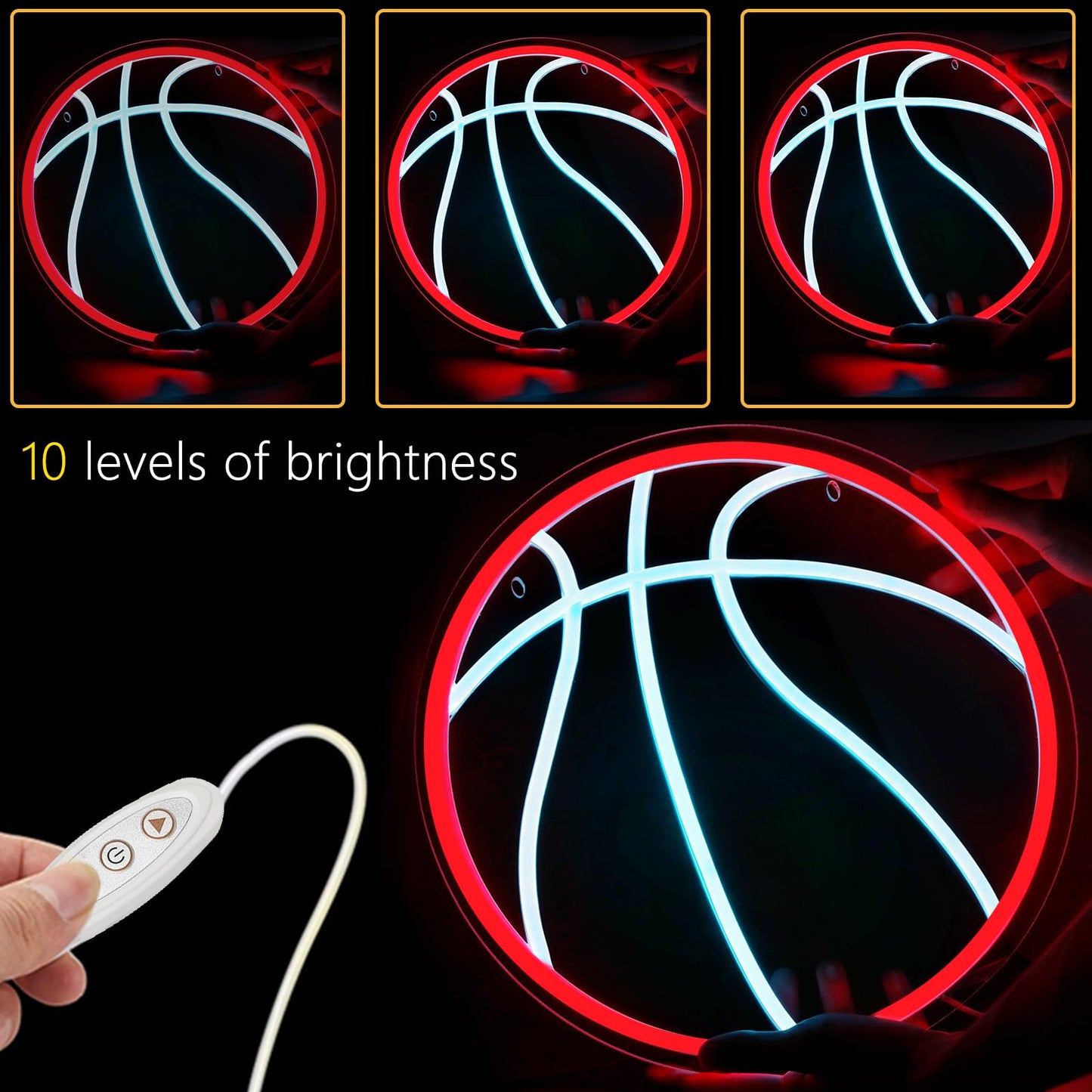 Neonawall 16'' Basketball Neon Sign for Home Decor, Large Led Sign Sports Neon Light, Bedroom Living Room Home Gym Wall Table Decor, Gift for Teen Boy Men Women