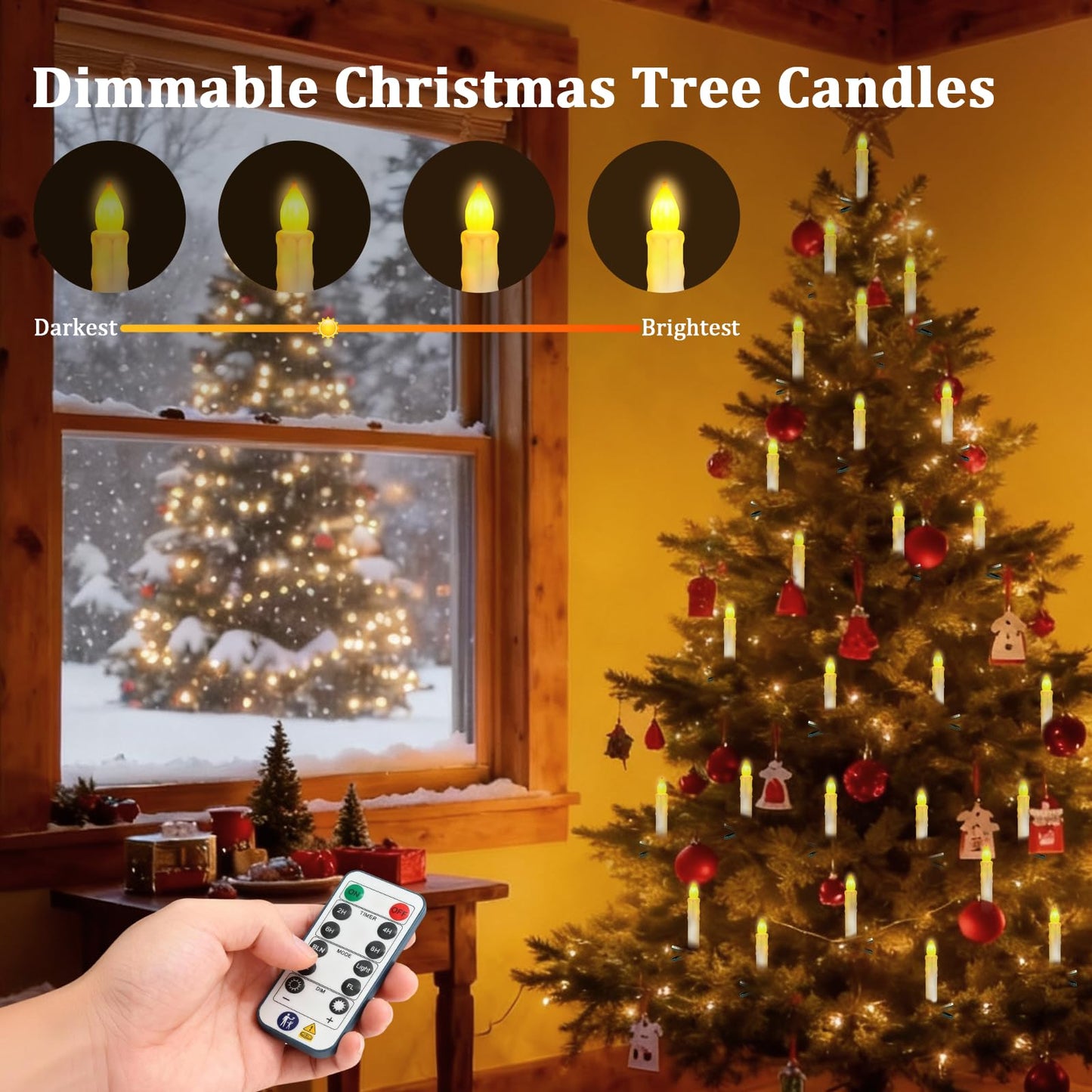 PChero Christmas Tree Candle String Lights with Remote Timer, 30Ft 30 LED Battery Operated Clip on Candles Lights, Waterproof Flickering Flameless Candle String Lights for Home Wedding Party Decor