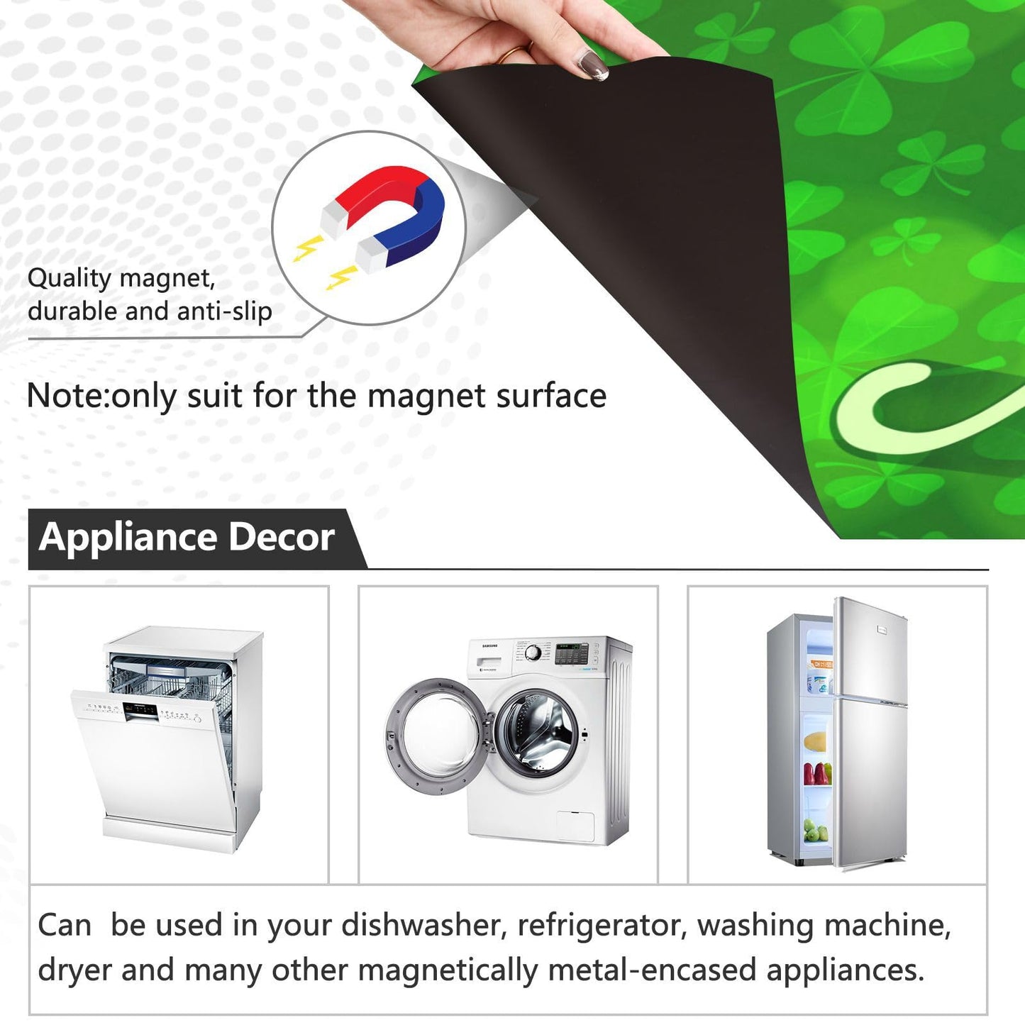 Kigai St. Patrick's Day Clover Dishwasher Magnet Cover, Reuseable Kitchen Fridge Door Magnet Sticker, Waterproof Refrigerator Microwave Magnet Cover Hoilday Party Decor, 23 x 26 Inch