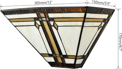 Tiffany Style Wall Sconce Lamp 12-Inch Stained Glass Sconces Wall Lighting Vintage Brown Stained Glass Wall Light Fixtures for Hallway Corridor Bedroom Living Room