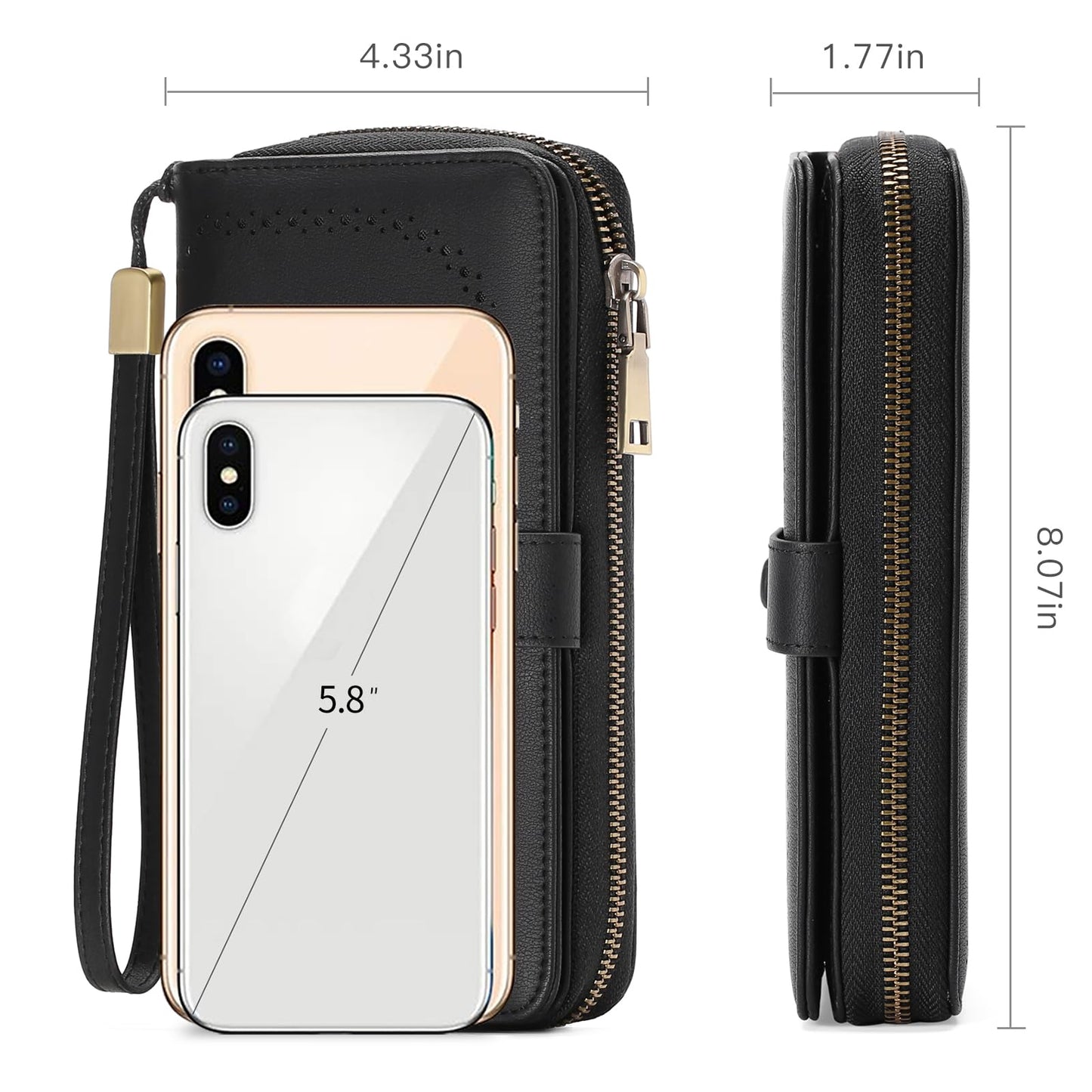 GAEKEAO Leather Credit Card Holder Wallet for Women RFID Blocking Large Capacity Bifold Zipper Card Case Organizer with Wristlet 45 Slots