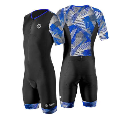 SLS3 Triathlon Suits Mens - Aerodynamic Sleeved Tri Suit Men – Lightweight Trisuit with Premium FX Fabrics - 2 Pockets (Blue Edge, Medium)