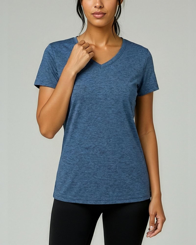 Real Essentials 5 Pack: Women's Dry-Fit Short Sleeve V Neck T Shirt Workout Fitness Yoga Top Tee (Available in Plus Size), Set 8, 2X