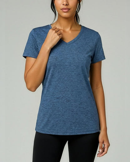 Real Essentials 5 Pack: Women's Dry-Fit Short Sleeve V Neck T Shirt Workout Fitness Yoga Top Tee (Available in Plus Size), Set 8, 2X